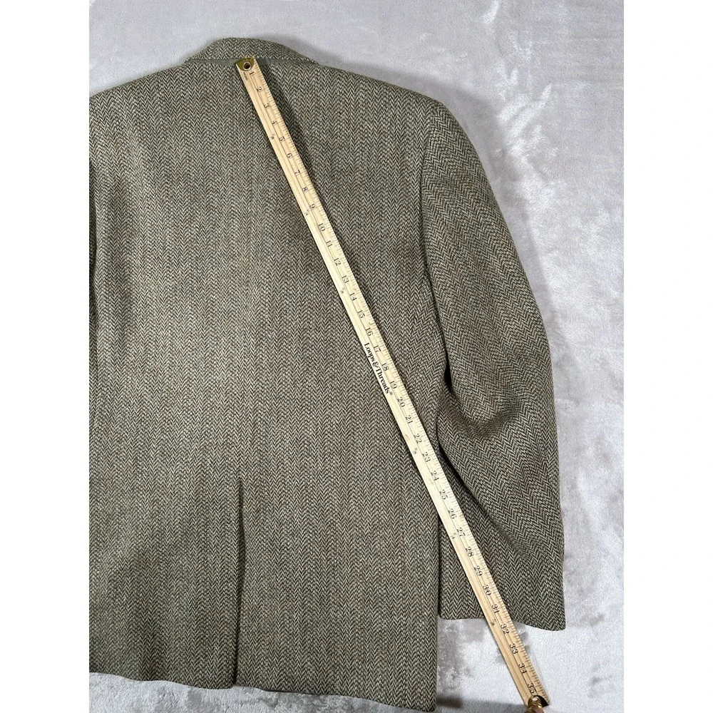 VTG Harris Tweed Blazer Mens 44L Brown Herringbone Wool Handwoven Sport Coat